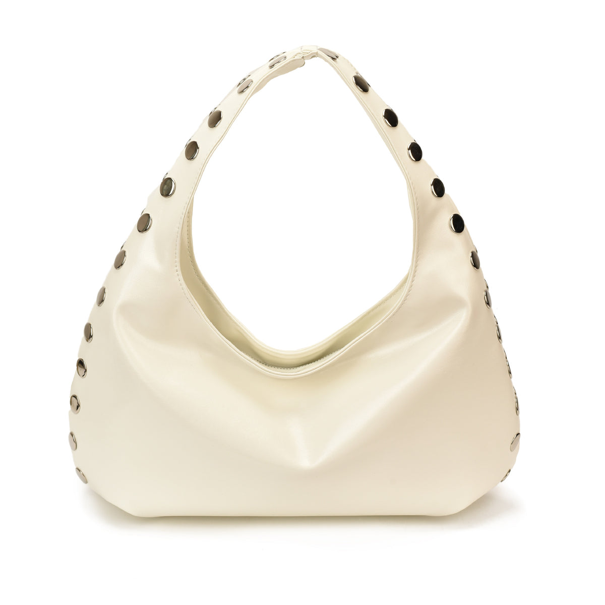 Glossy Hobo Shoulder Bag with Bold Metal Stud Detailing