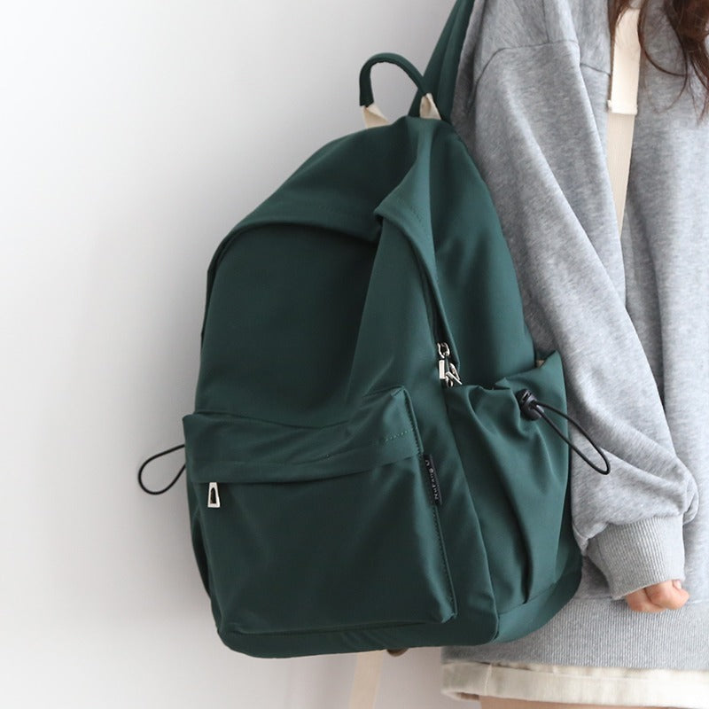 New Forest Style Versatile Simple Solid Color Backpack Women'S Fashion Niche Casual School Bag Large Capacity College Student Backpack