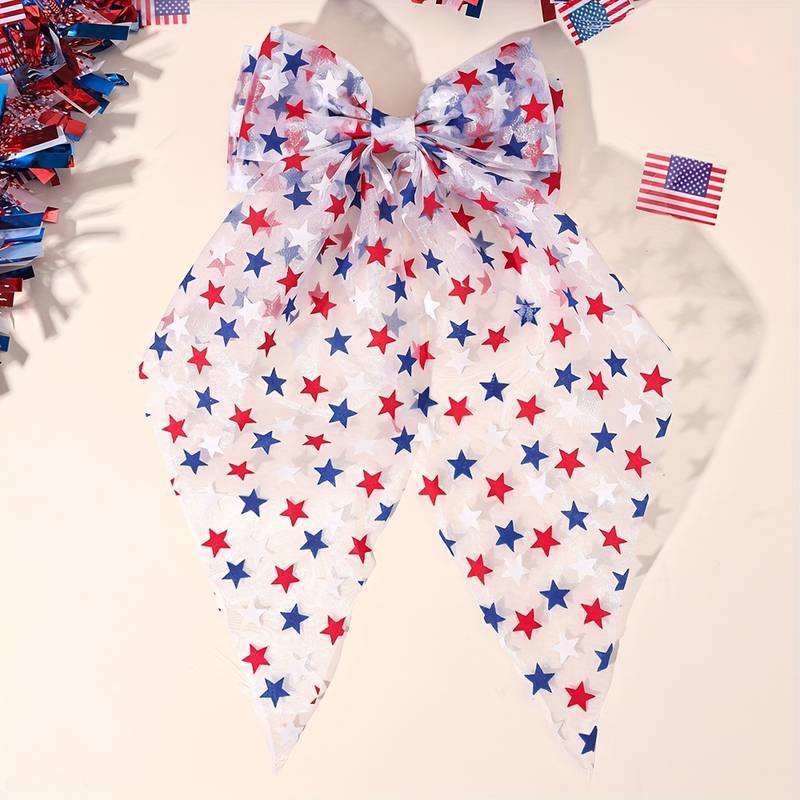 Independence Day Mesh Star Big Bow Hair Clip
