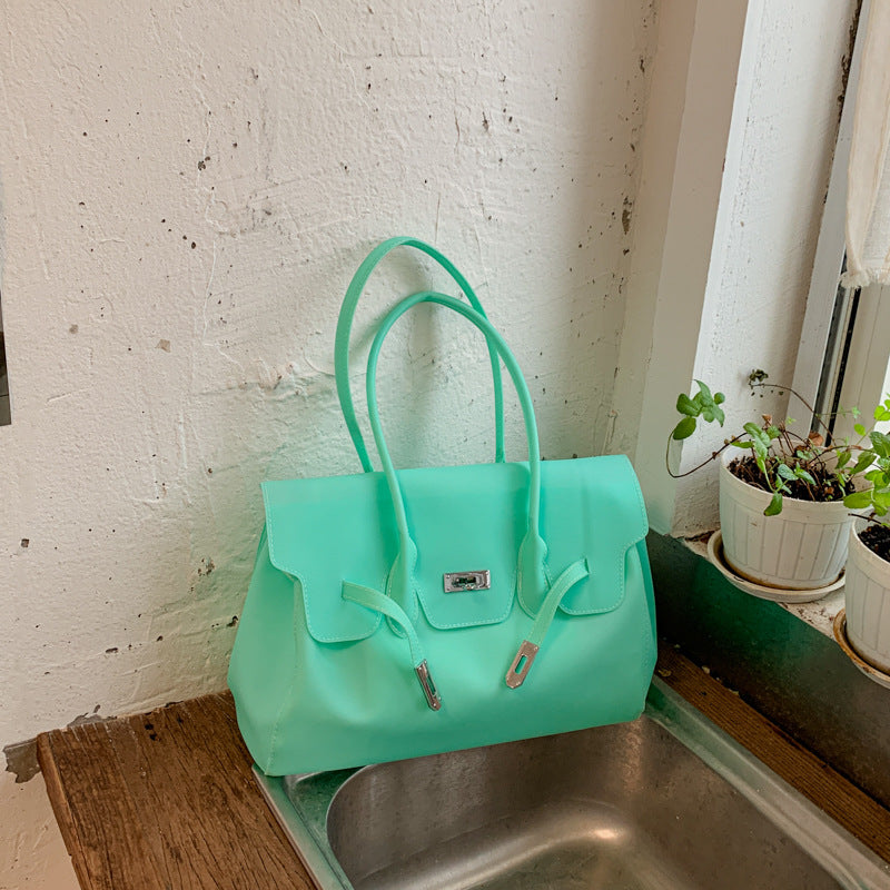 Chic PVC Tote Bag with Metal Lock Detail