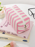 Canvas Striped Octagonal Large-Capacity Toiletry Bag