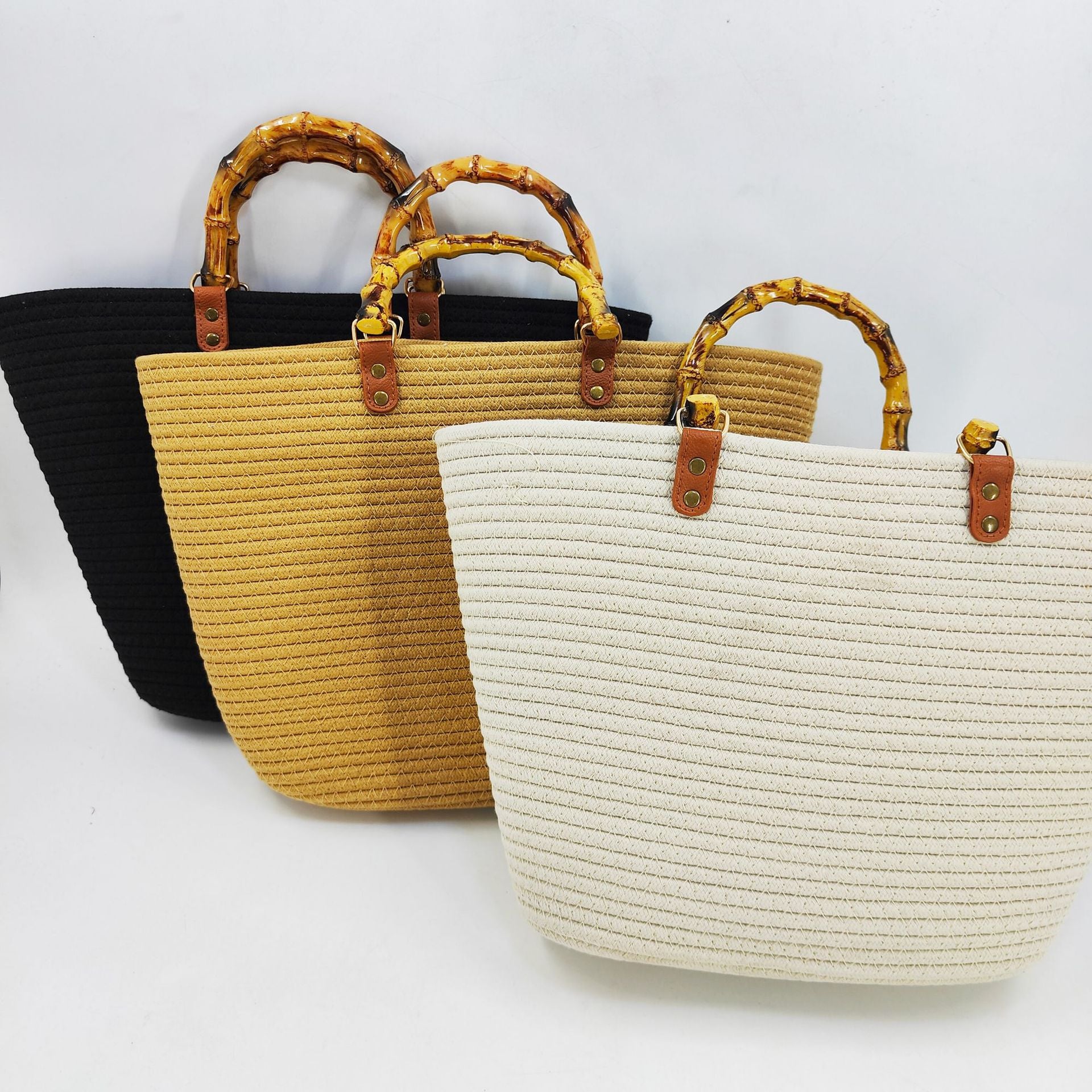 Woven Large Capacity Bamboo Shoulder Tote Bag