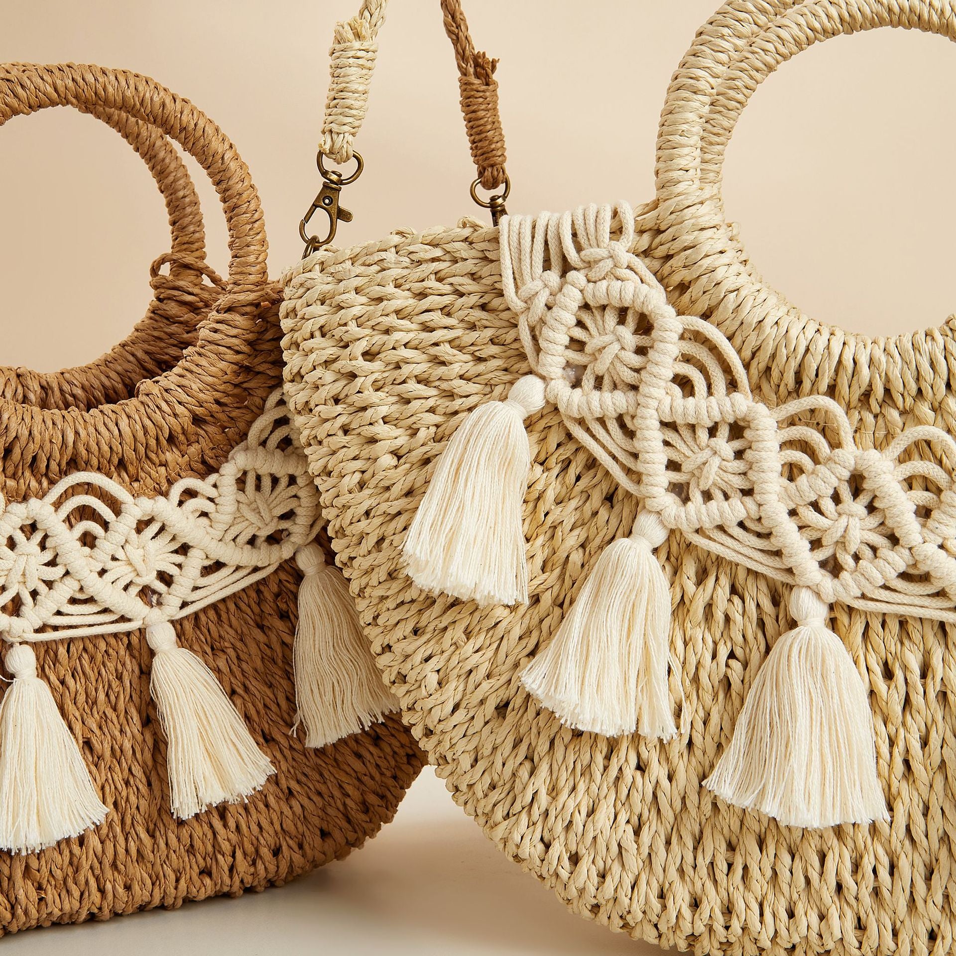 Half-Moon Straw Woven Large Capacity Crossbody Bag