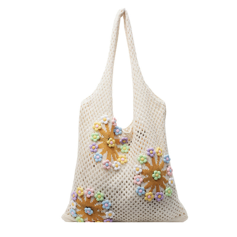 Women New Forest Fresh Hollow Knit Large Artistic Beach Shoulder Bag