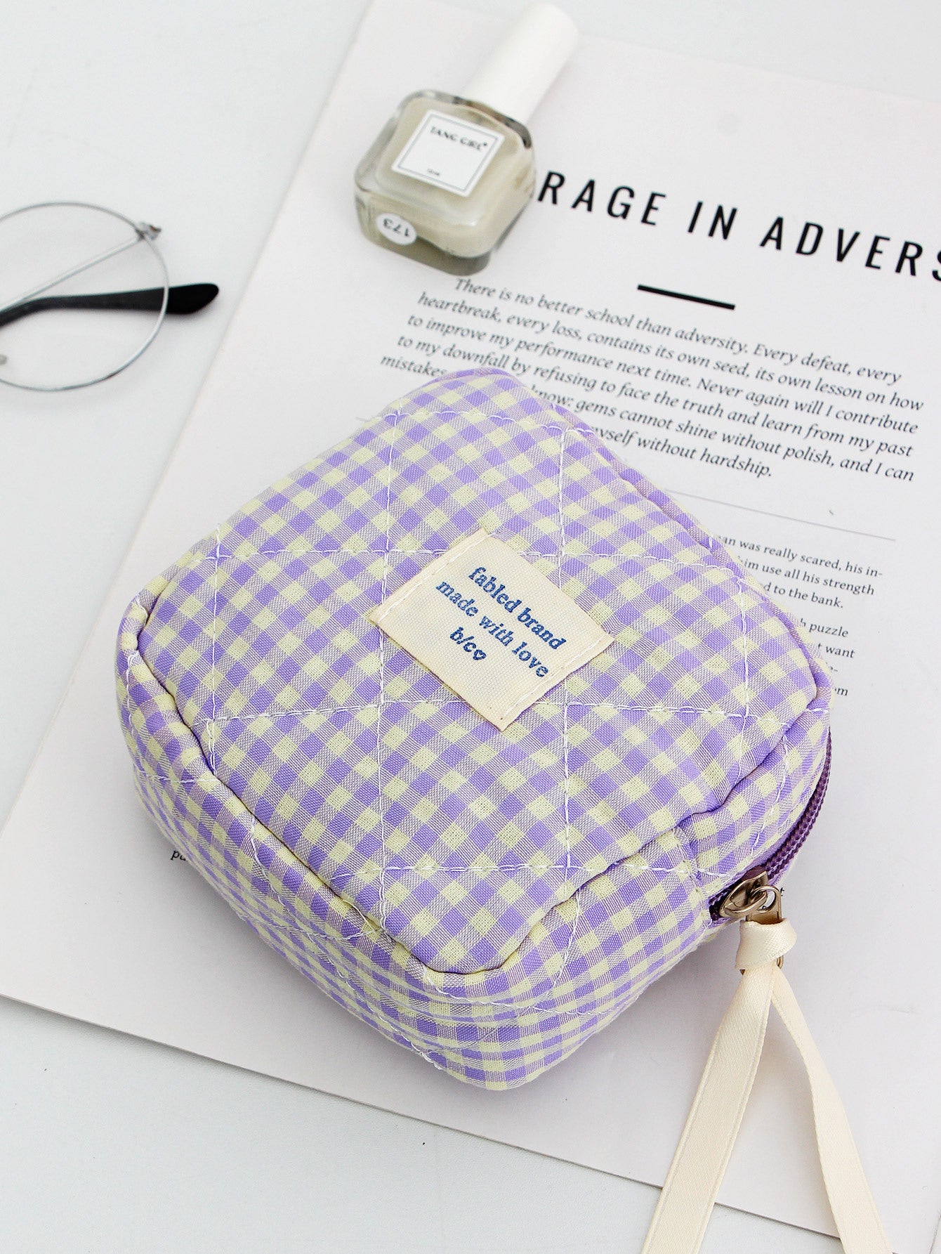 Red Plaid Quilted Large Capacity Cosmetic Bag