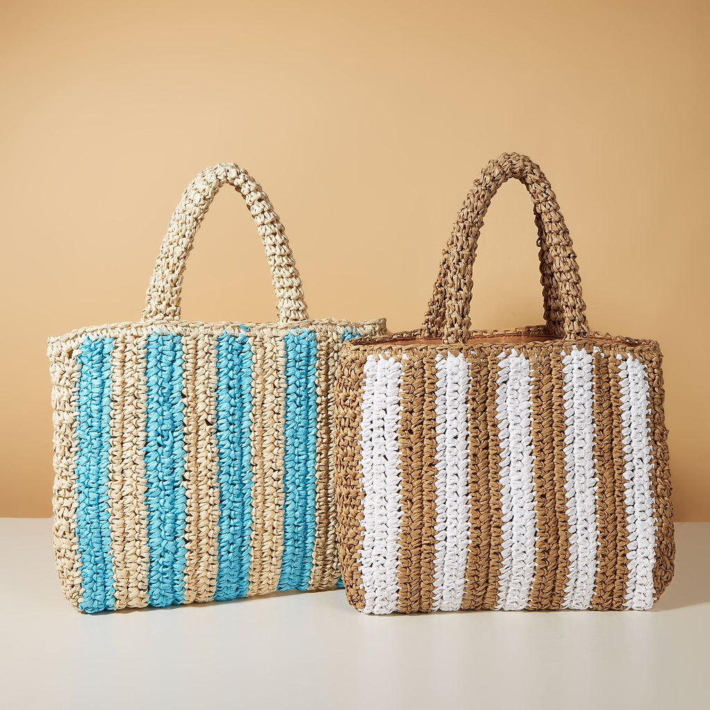 Simple Vertical Stripe Straw Beach Shoulder Bag