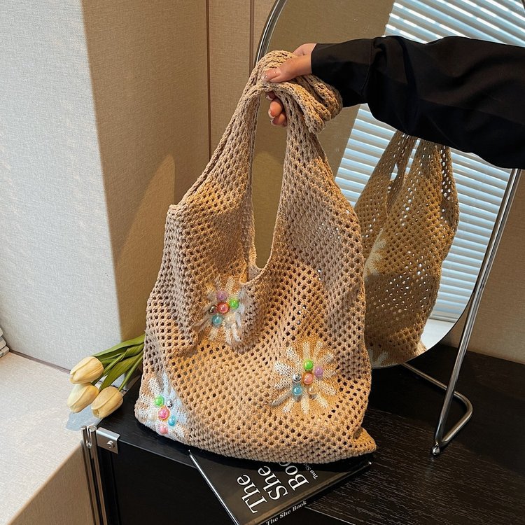 Women New Forest Fresh Hollow Knit Large Artistic Beach Shoulder Bag