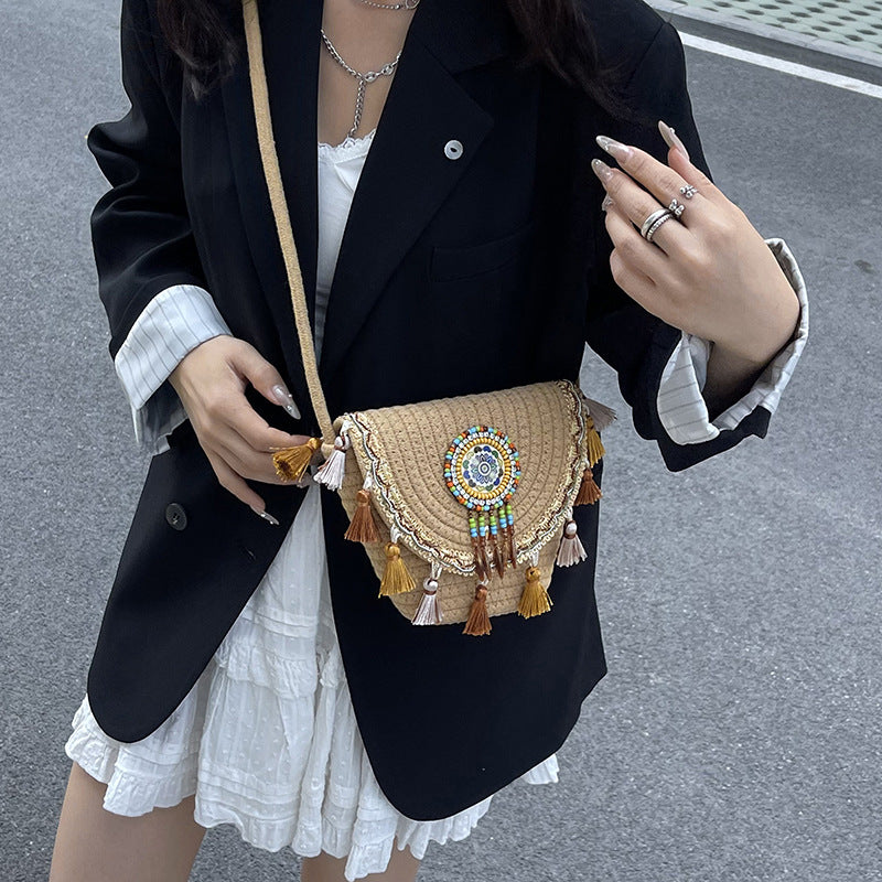 Ethnic Bohemian Woven Trend Versatile Saddle Crossbody Women Bag