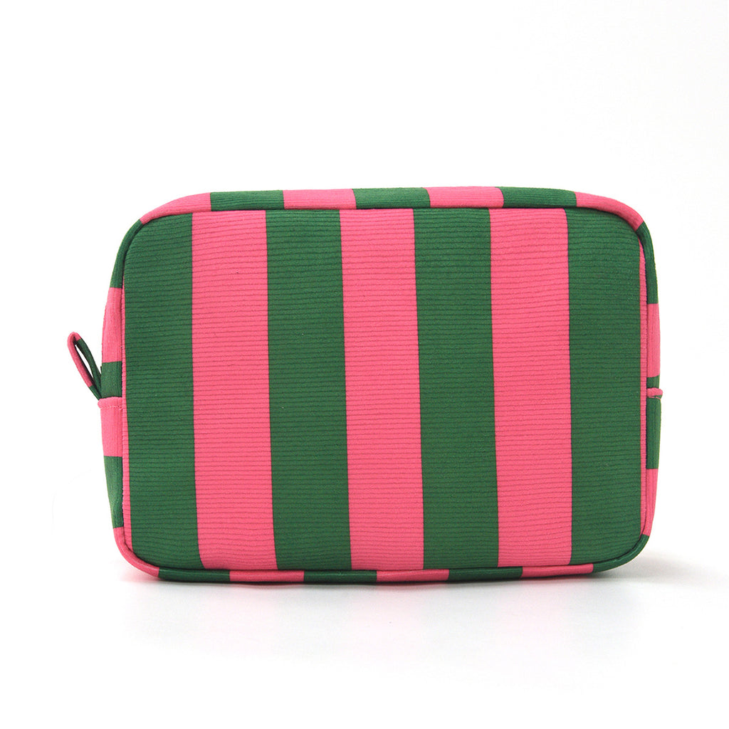 Corduroy Contrast Stripe Vertical Large Opening Octagonal Cosmetic Bag