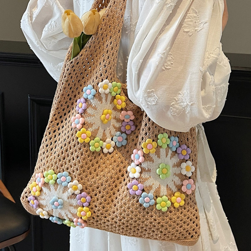 Women New Forest Fresh Hollow Knit Large Artistic Beach Shoulder Bag