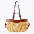 Boho Handwoven Paper Straw Shoulder Tote Bag with Dual Handles
