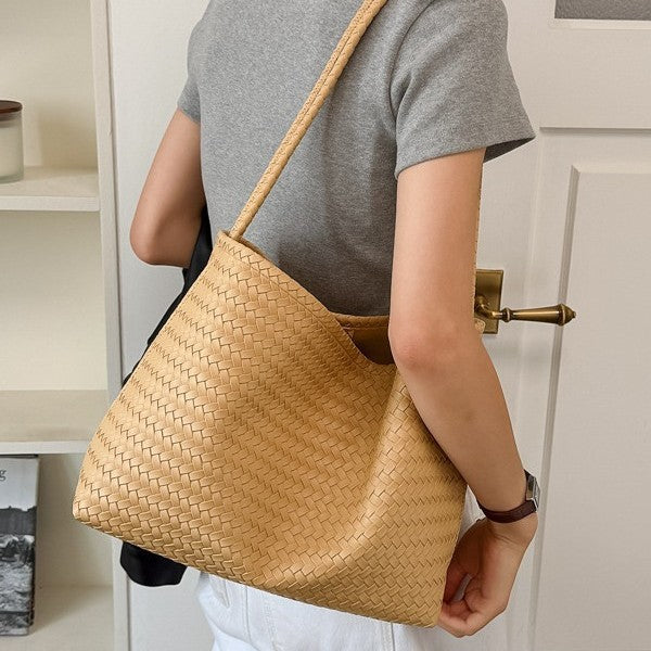Classic Minimalist Woven Hobo Shoulder Bag with Matching Pouch