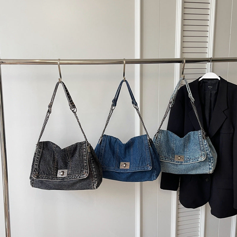 Women Casual Large Denim Tote Crossbody Denim Bag