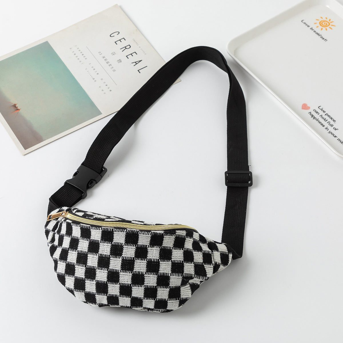 Plaid Waist Bag Unisex Sports Fitness Adjustable Storage Bag