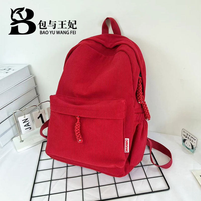 New Corduroy College Student Backpack Women'S Large Capacity School Bag Junior High School Student Solid Color Simple Travel Backpack For Men And Women