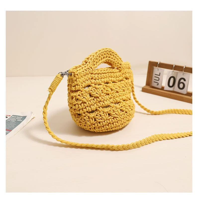 Crossbody Cotton Woven New Cute Handheld Hollow Straw Beach Bag