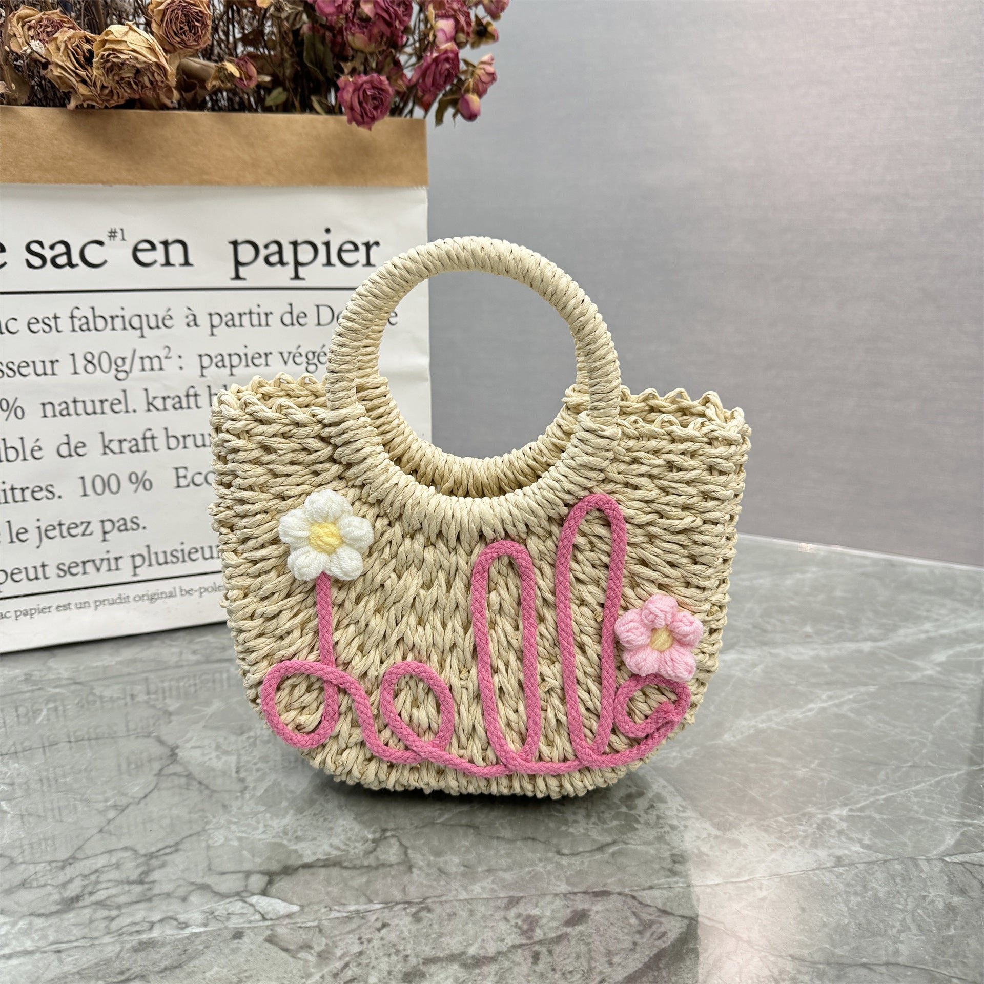 Handwoven Straw Beach Tote Bag