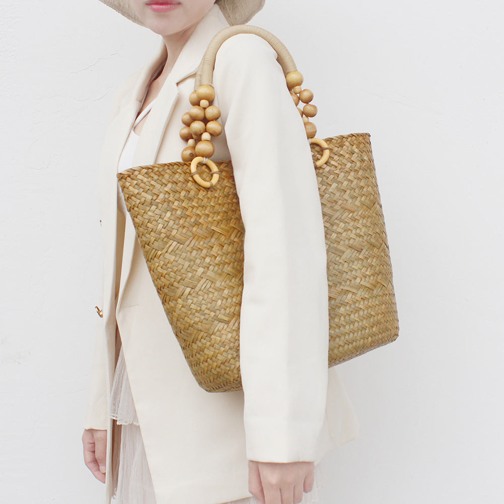 Large Capacity Seagrass Woven Commuter Tote Bag