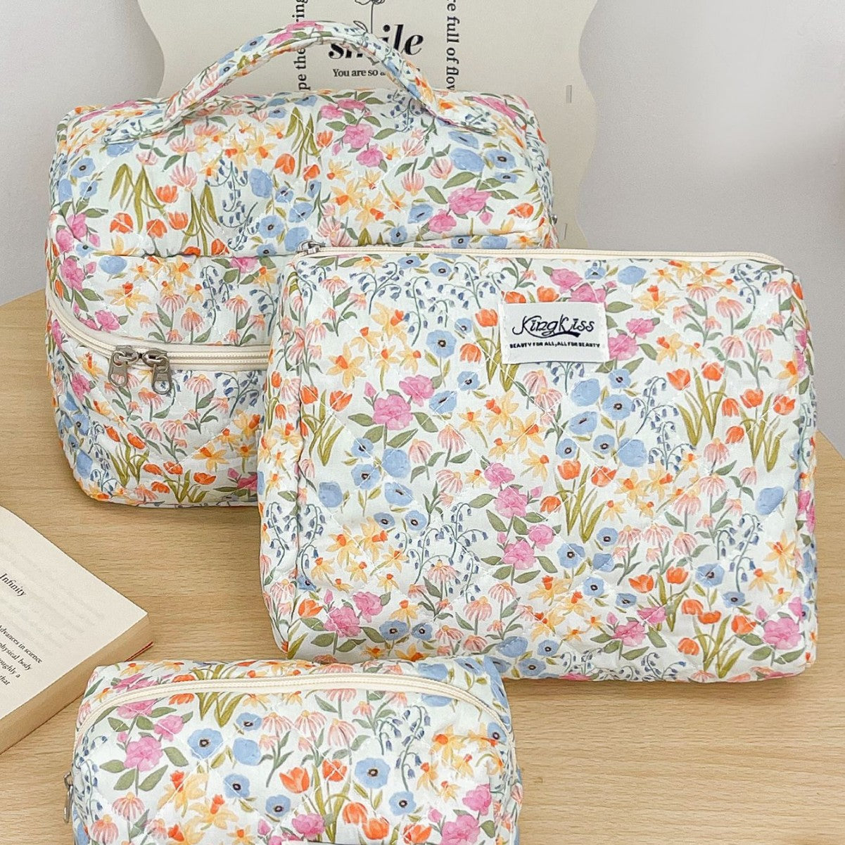 Cotton Floral Quilted Toiletry Bag