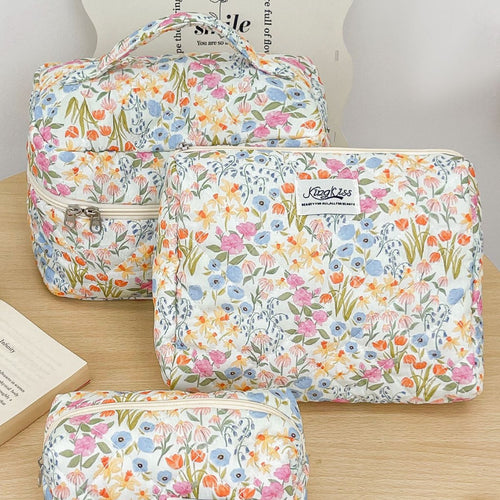 Cotton Floral Quilted Toiletry Bag