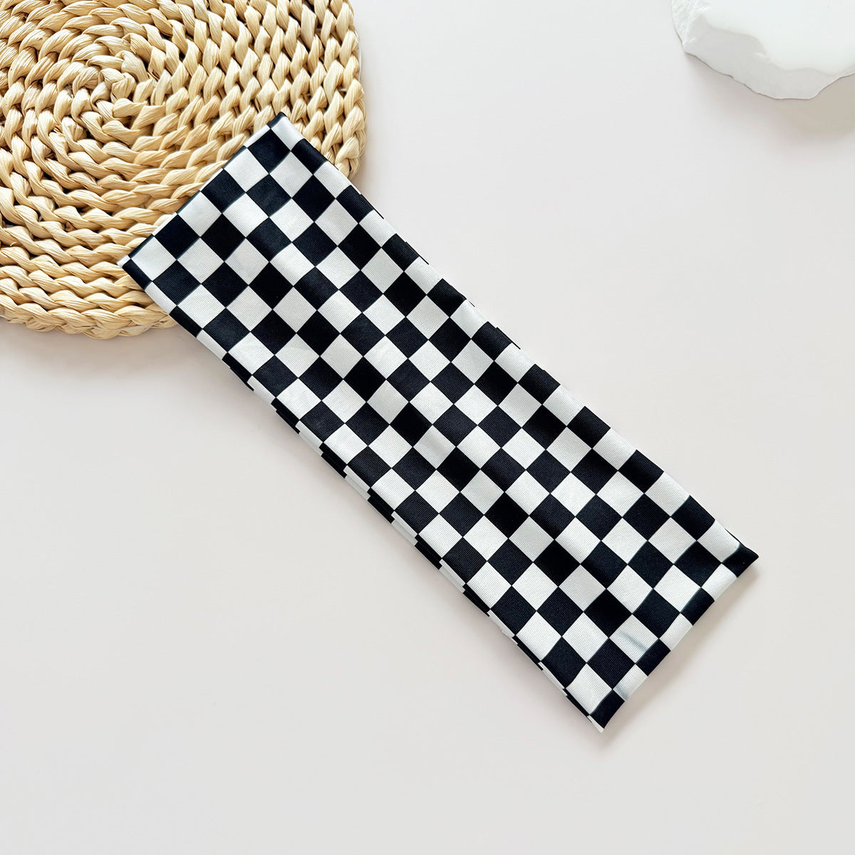 Checkerboard Plaid Elastic Sweatband Headband