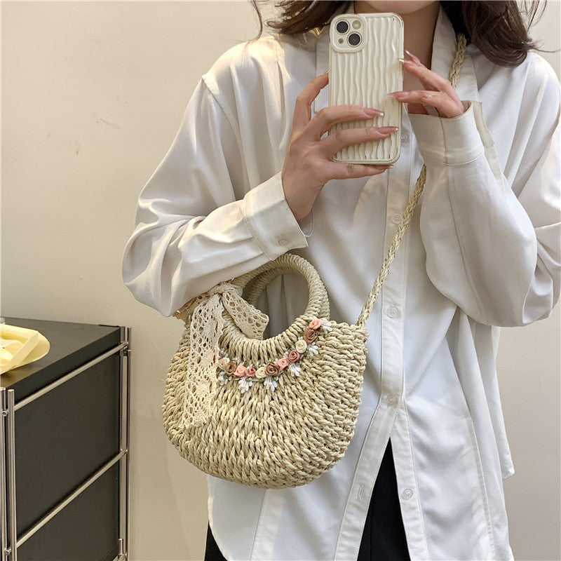 Fresh Floral Woven 2026 New Beach Shoulder Handheld Straw Bag