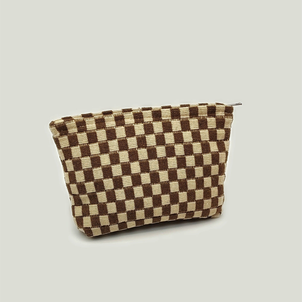 Knitted Checkerboard Cosmetic Bag Large Capacity Plaid Toiletry Bag