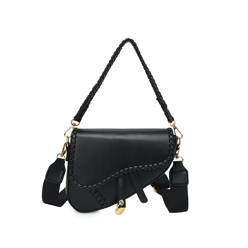 Chic Whipstitch Saddle Shoulder Bag with Detachable Strap