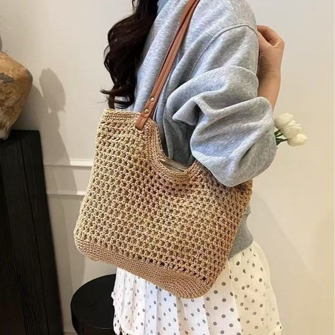 Fishnet Hollow Cotton Woven Straw Bag