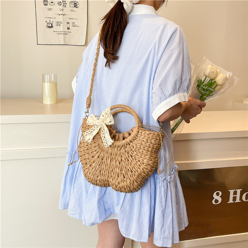 Women Vintage Handheld Woven Beach Japanese Korean 2026 Casual Straw Bag