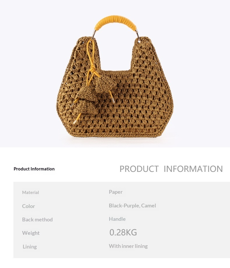 Boho Woven Paper To pHandle Crochet Handbag with Tassel Charm
