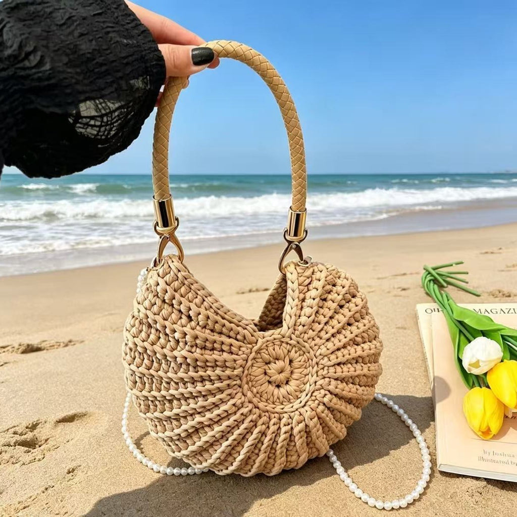Women Handmade Woven Beach Conch Shell Crossbody Bag