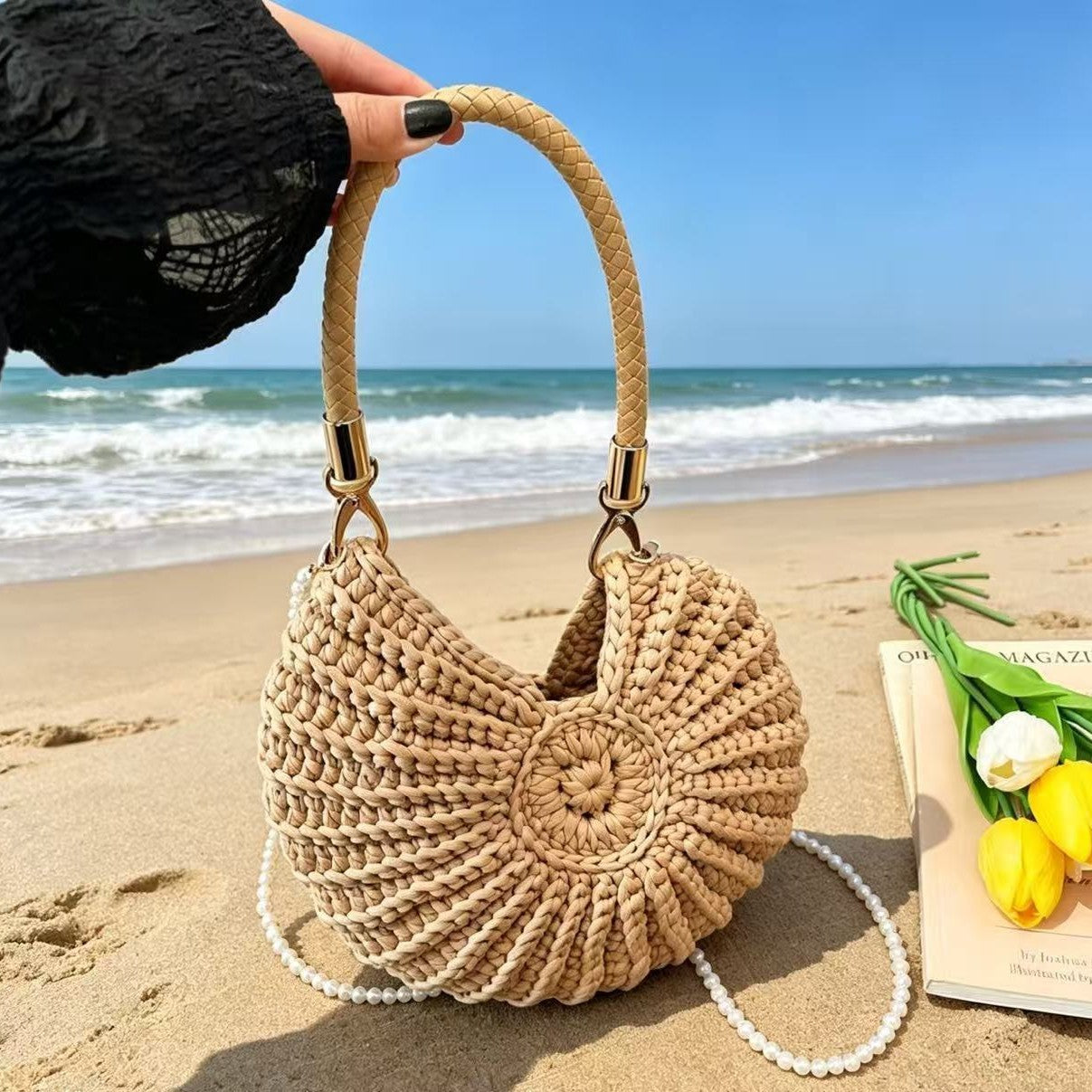 Women Handmade Woven Beach Conch Shell Crossbody Bag