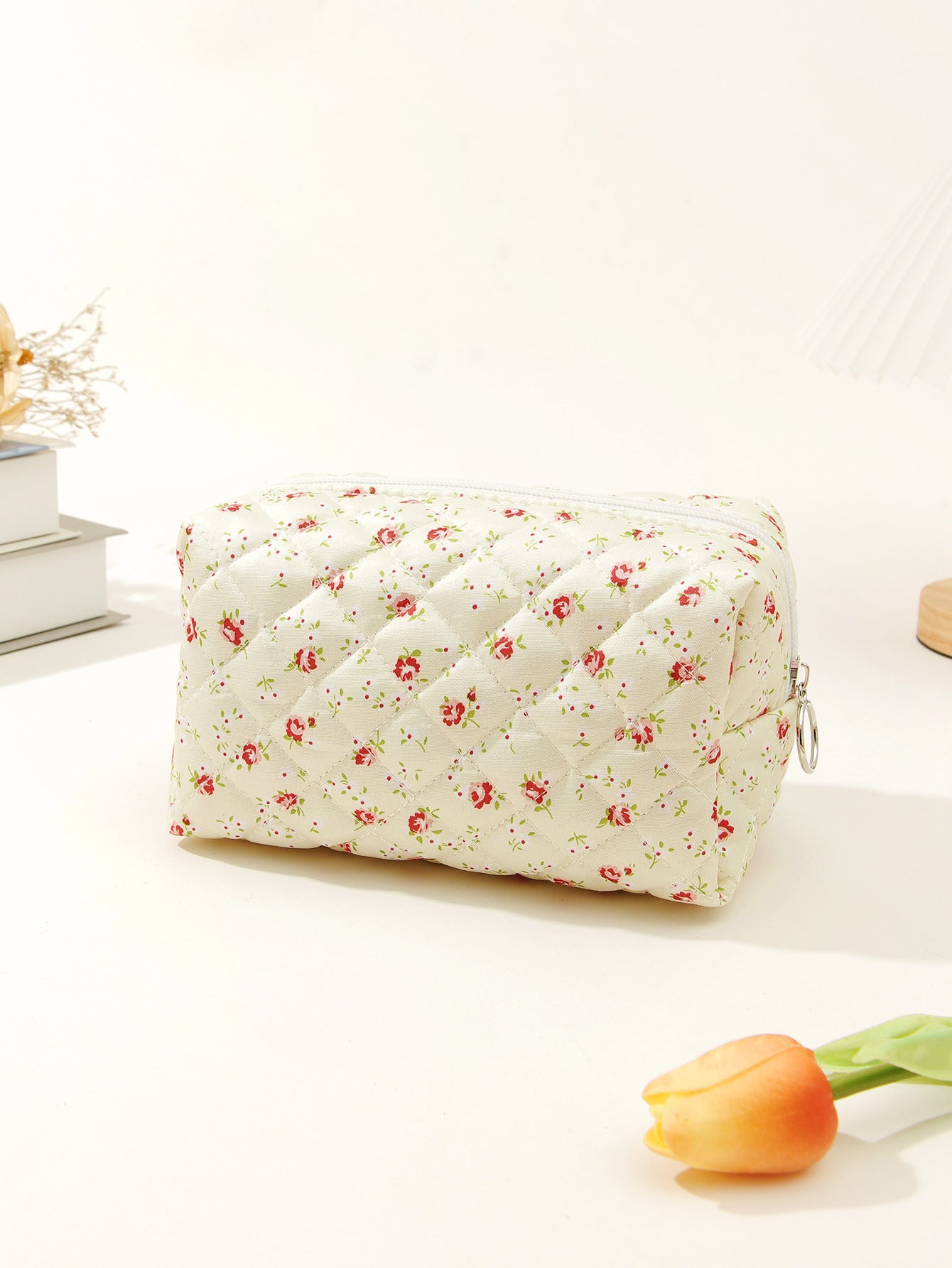 Small Floral Quilted Cotton Travel Cosmetic Bag