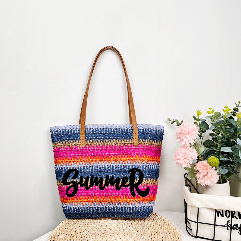 Woven Embroidered Large Capacity Straw Beach Tote Bag