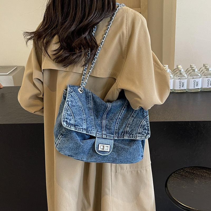 2026 Women Large Denim Chain Crossbody Tote Bag