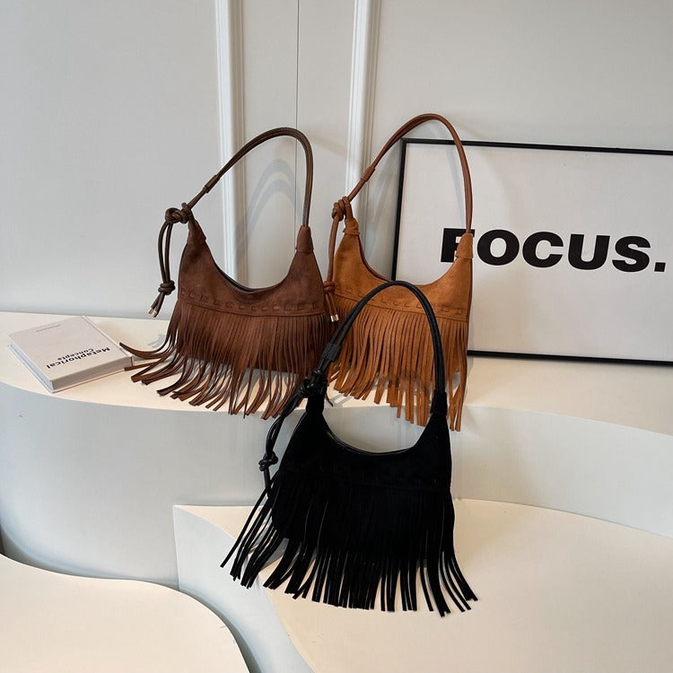Women Tassel Suede 2026 New Fashion Vintage Shoulder Crossbody Bag