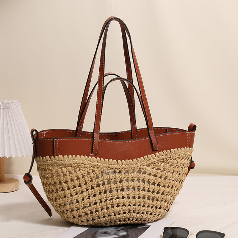 Large Capacity Hollow Straw Vegetable Basket Beach Bag