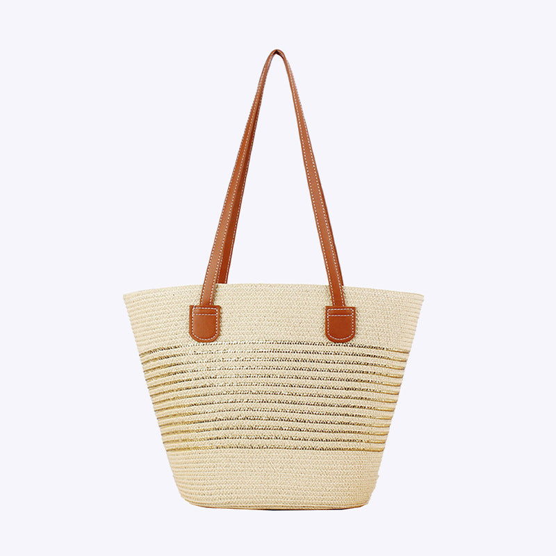 Women Striped Handwoven Large Capacity Tote Holiday Bag
