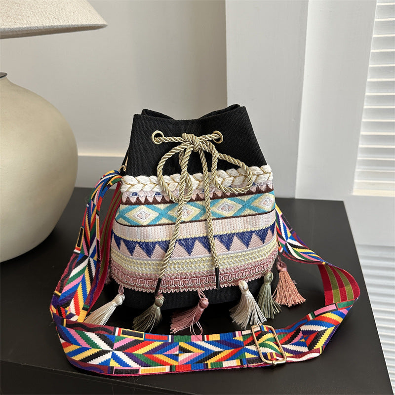 Ethnic Tassel Totem Bucket Crossbody Bag