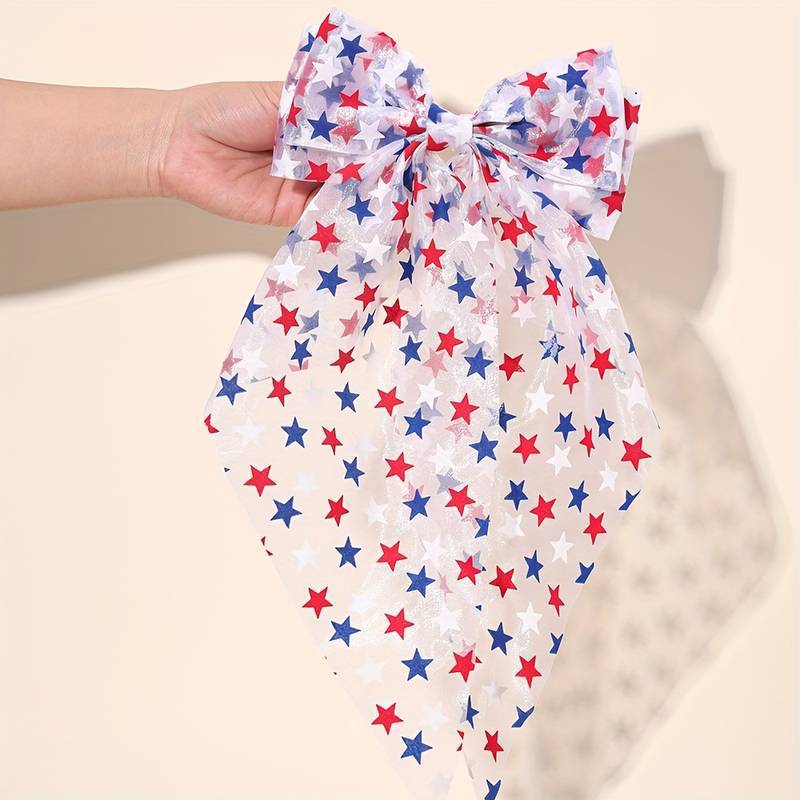 Independence Day Mesh Star Big Bow Hair Clip