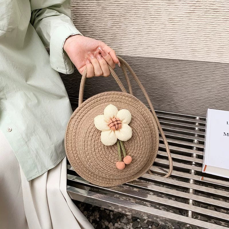 Women 2026 Summer Fashion Unique Straw Woven Crossbody Small Round Bag