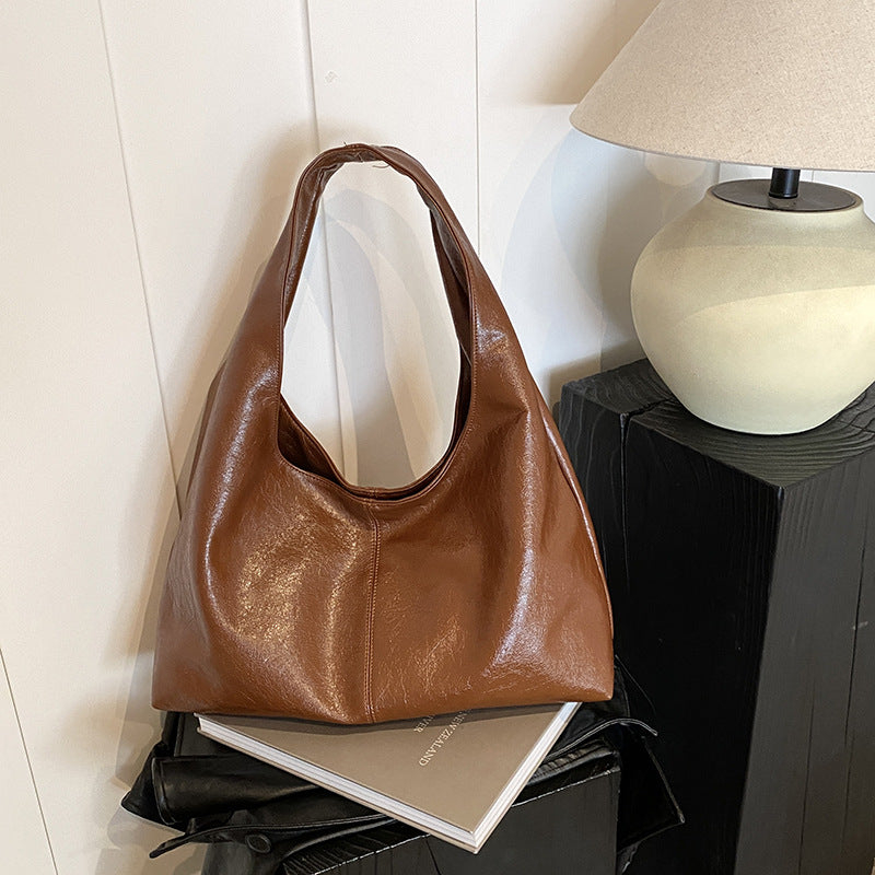 Glossy Wide Strap Hobo Shoulder Bag
