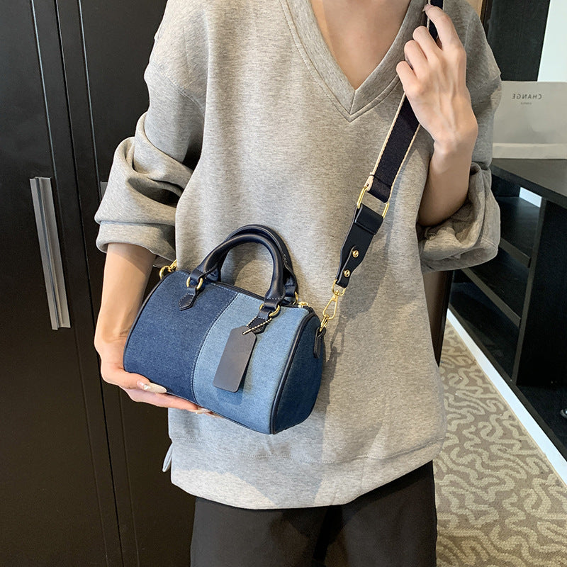 2026 Women Denim Patchwork Puffer Pillow Shoulder Bag