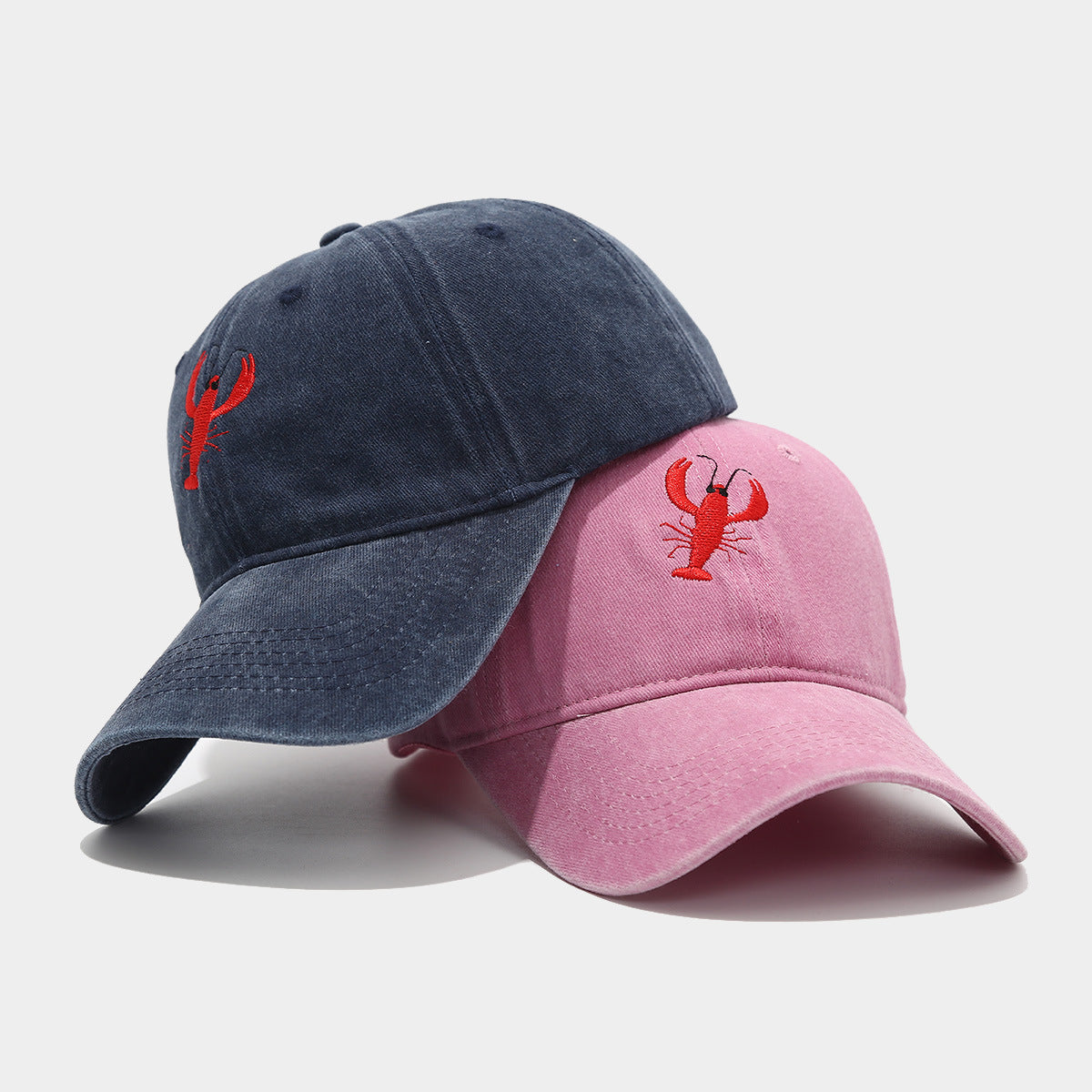 Retro Lobster Embroidered Washed Baseball Cap
