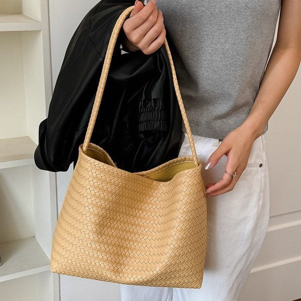 Classic Minimalist Woven Hobo Shoulder Bag with Matching Pouch