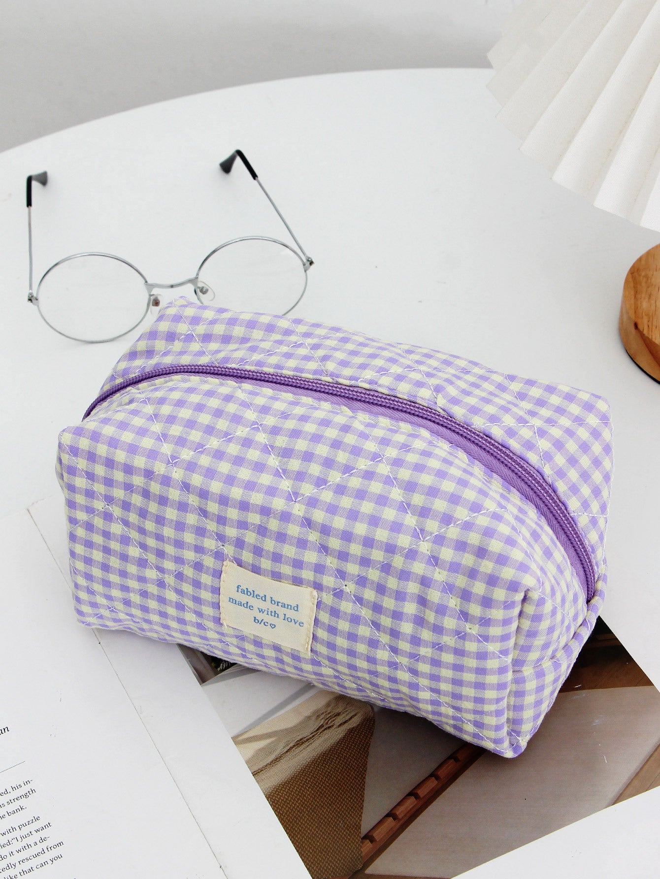 Red Plaid Quilted Large Capacity Cosmetic Bag
