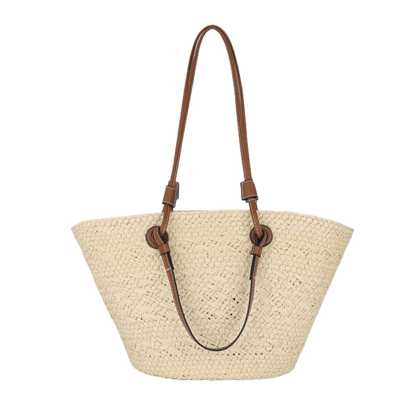Women Straw Large Minimalist Handmade Woven Handheld Shoulder Beach Bag