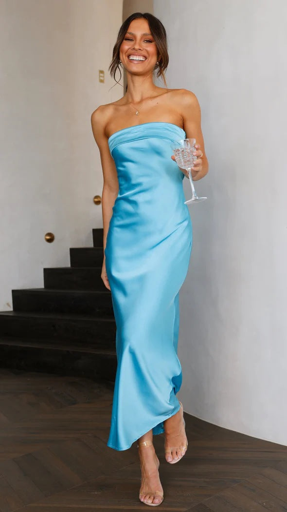 Satin Hollow Backless Tube Top Dress