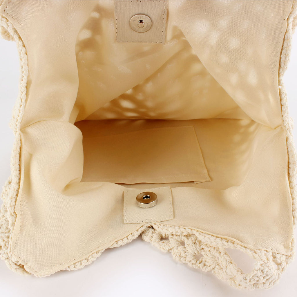 Beige Boho Hand Crocheted Cotton Rope Shoulder Tote Bag